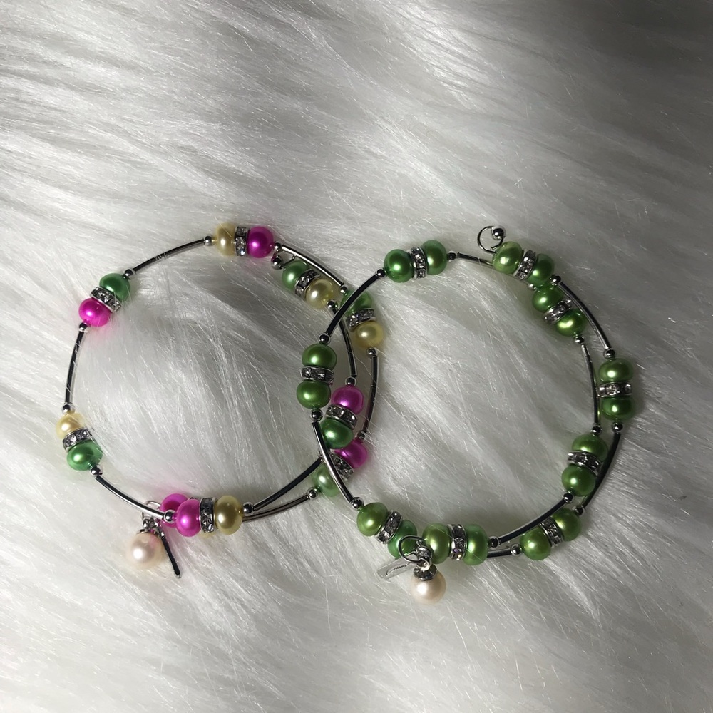 Vantel Pearls Green Apple & Sherbet wrap bracelet